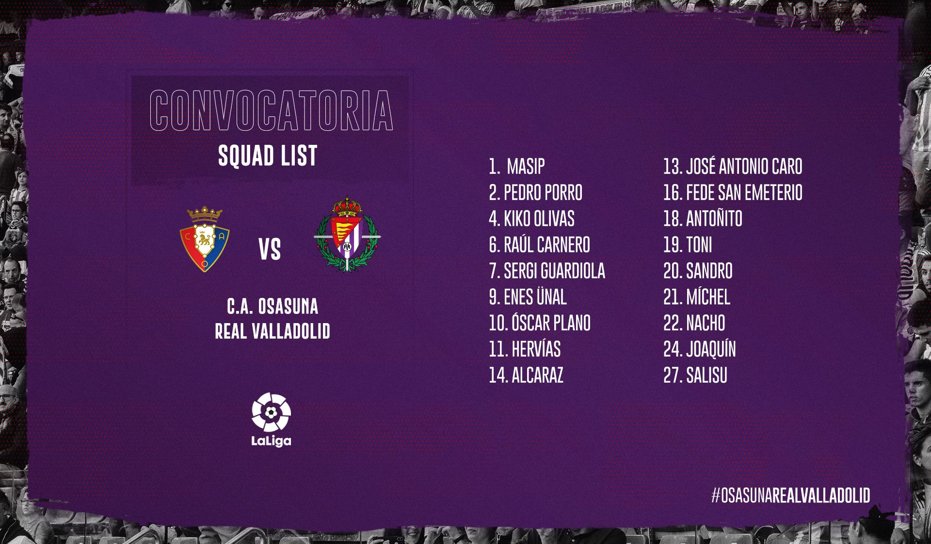 Convocatoria del Real Valladolid para enfrentarse a Osasuna - Pucela ...