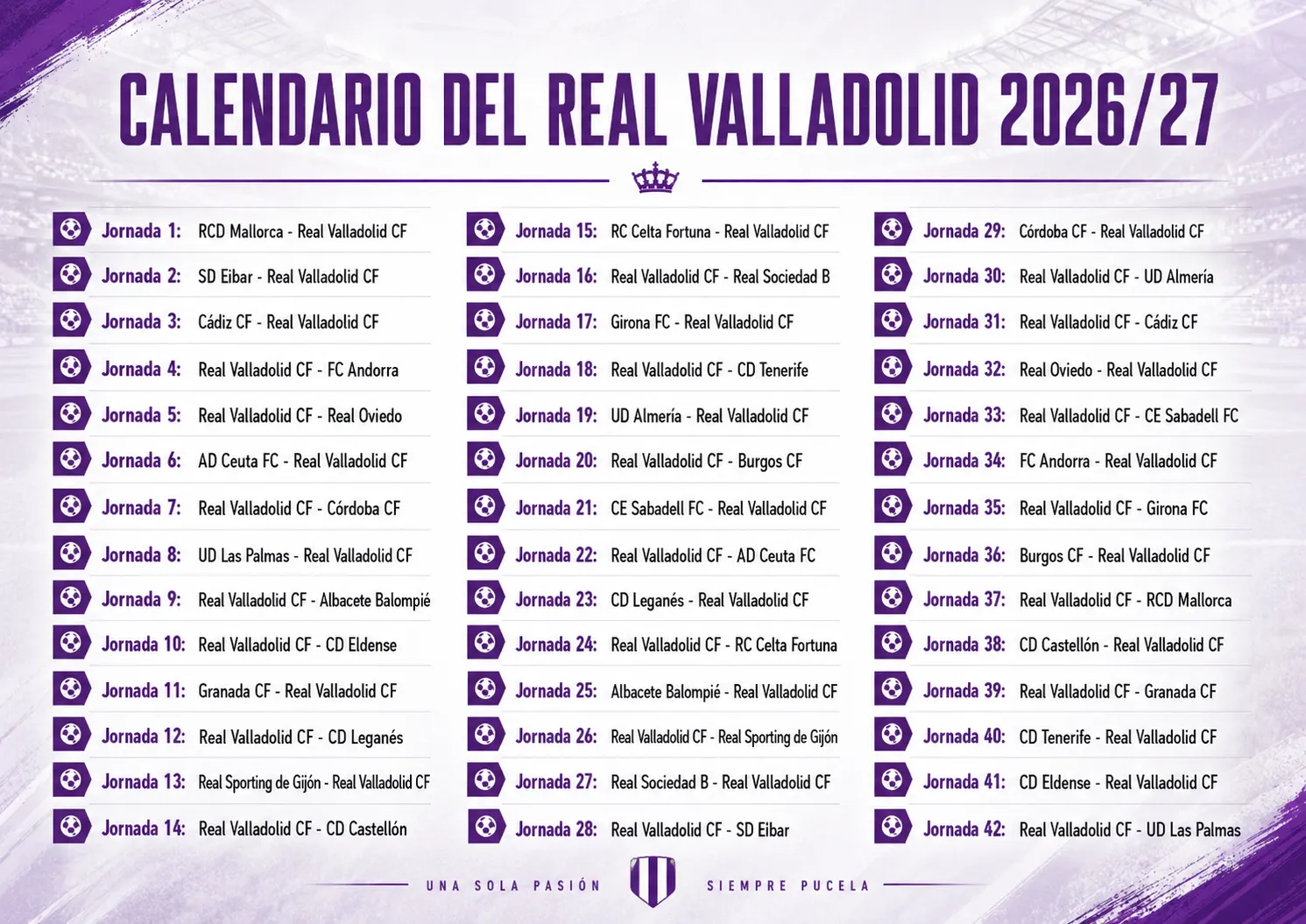 El Real Valladolid comenzará la temporada 26/27 como visitante contra el Mallorca