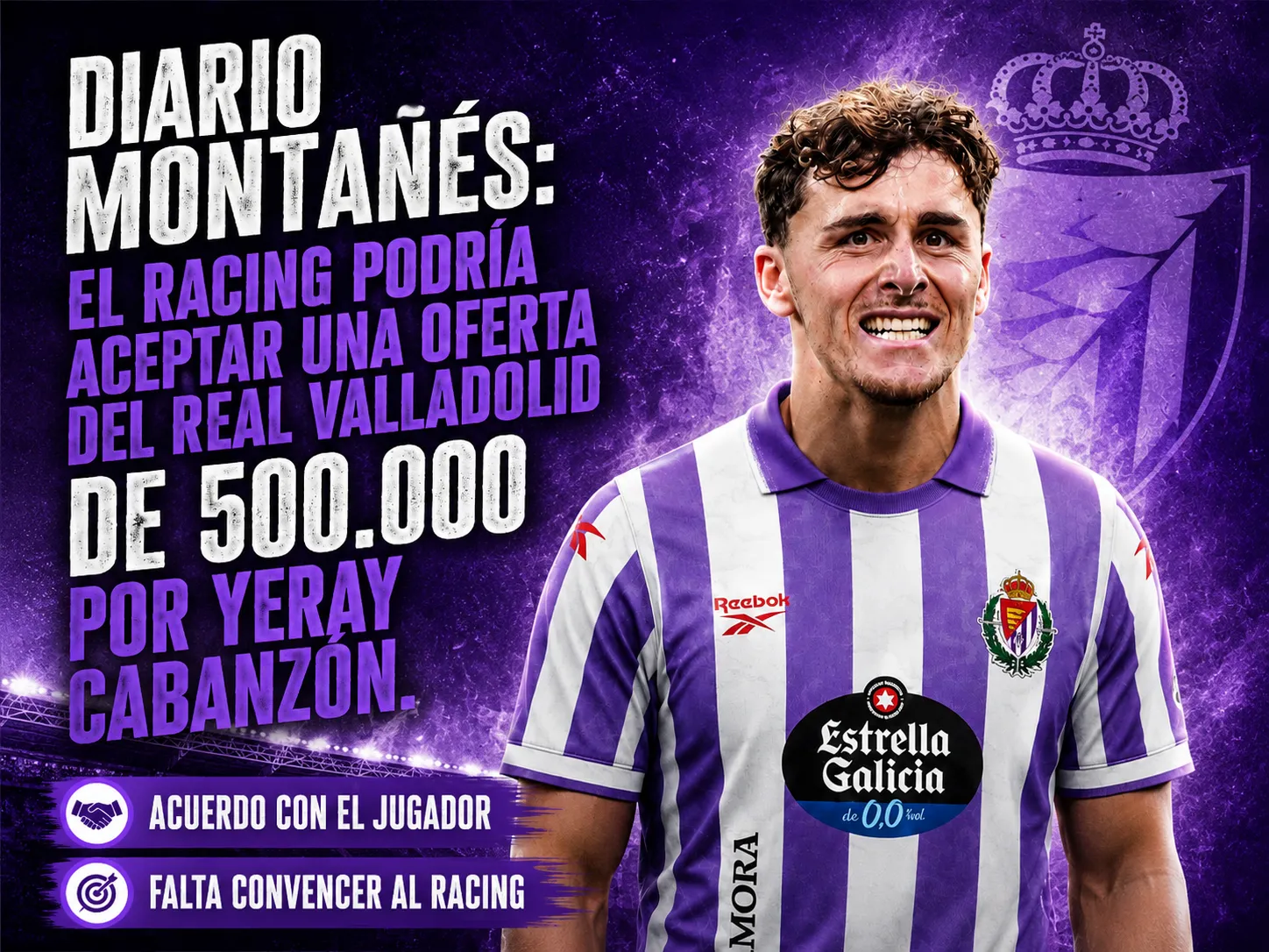 DIARIO MONTAÑÉS: El Racing podría aceptar una oferta del Real Valladolid de 500.000 por Yeray Cabanzón