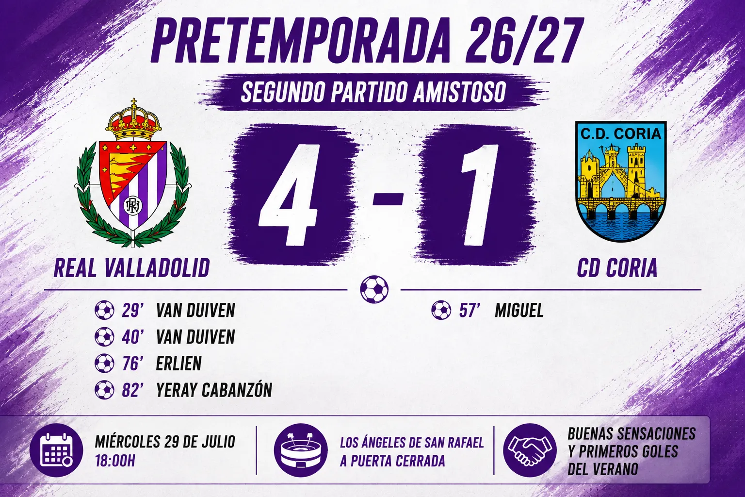 El Real Valladolid vence 4-1 al Coria