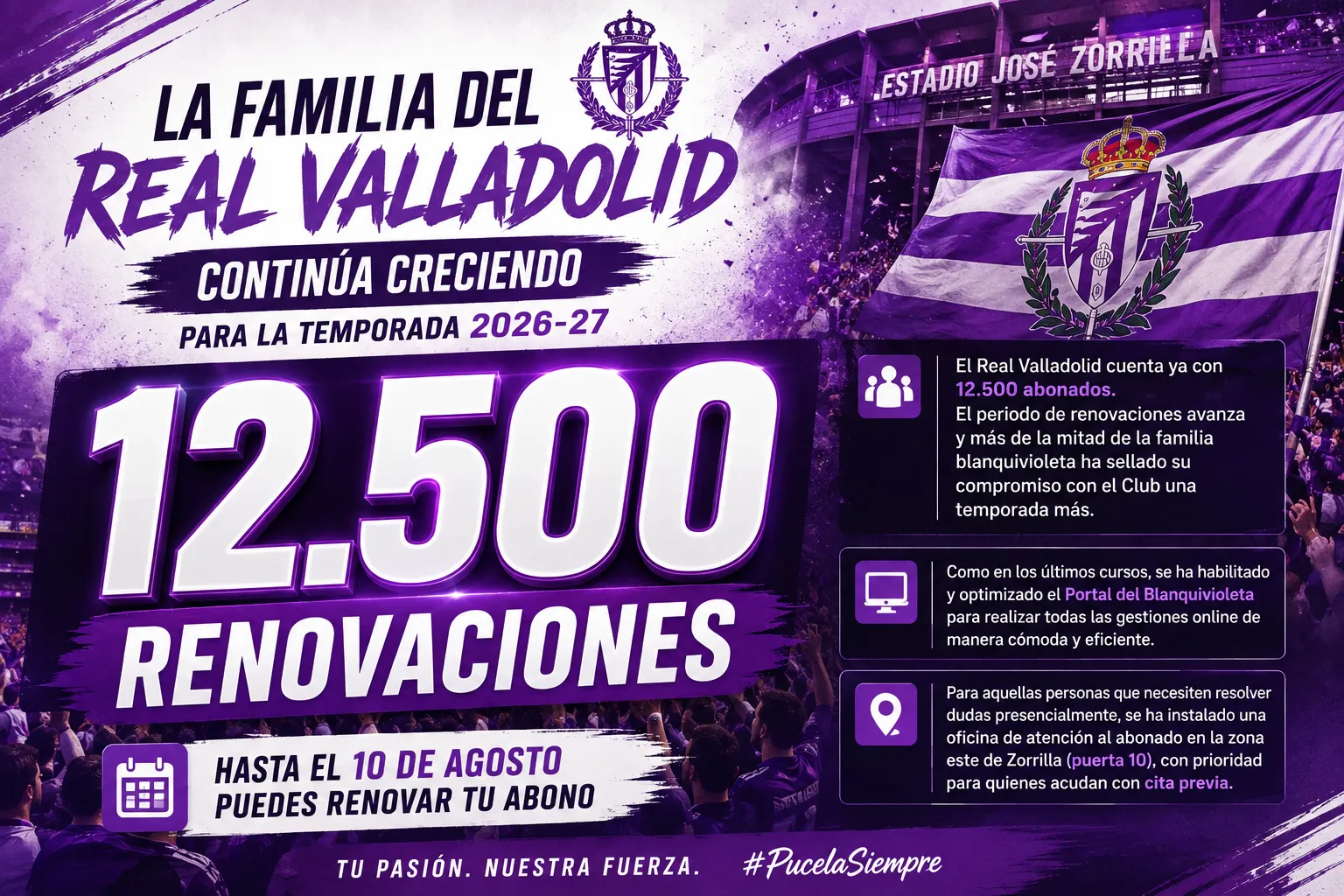 12.500 abonados ya han renovado su compromiso con el Real Valladolid