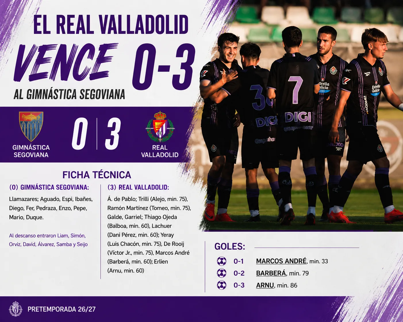 El Real Valladolid vence 0-3 al Gimnástica Segoviana