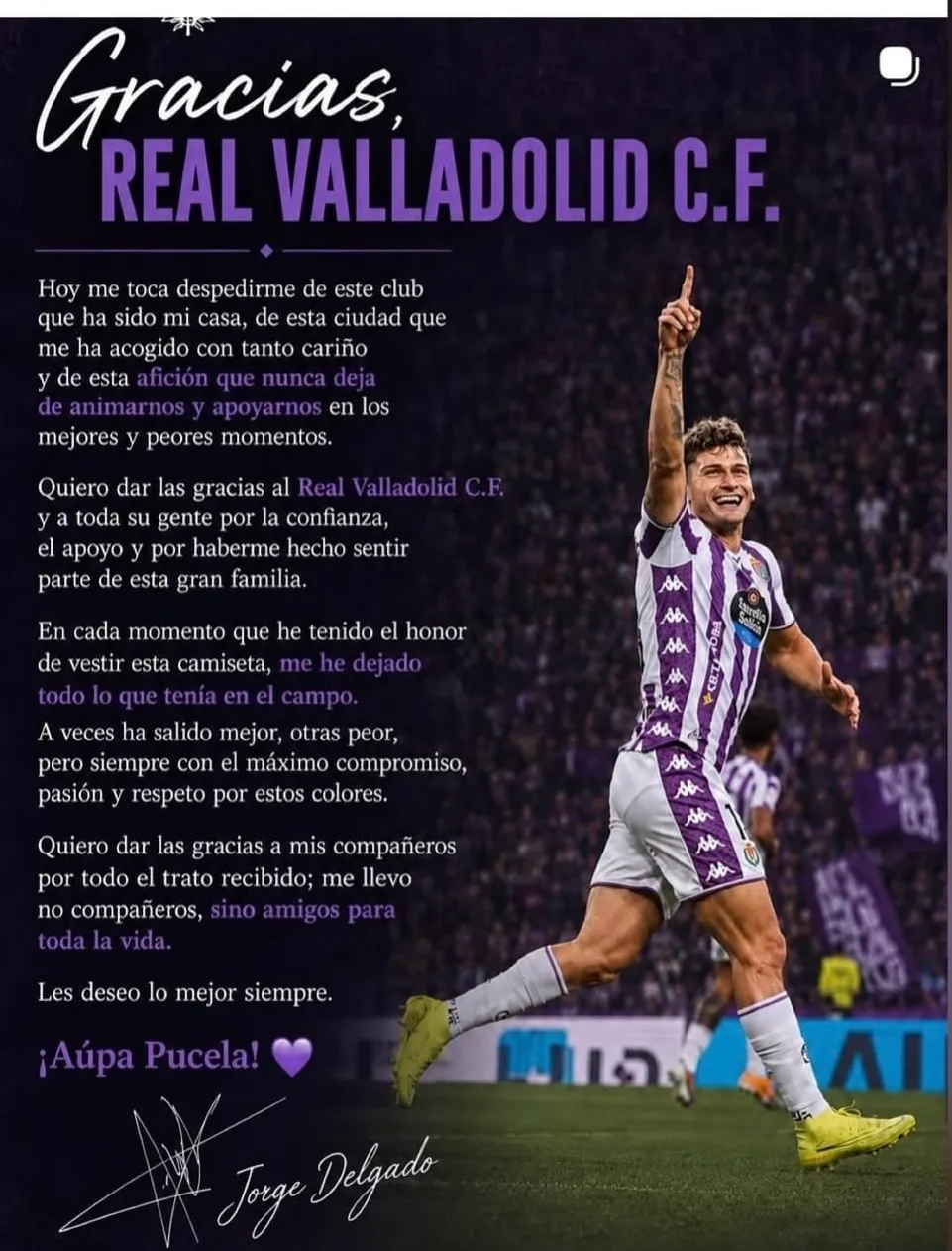 Jorge Delgado se despide del Real Valladolid: “Me he dejado todo lo que tenía en el campo cada vez que he vestido esta camiseta”
