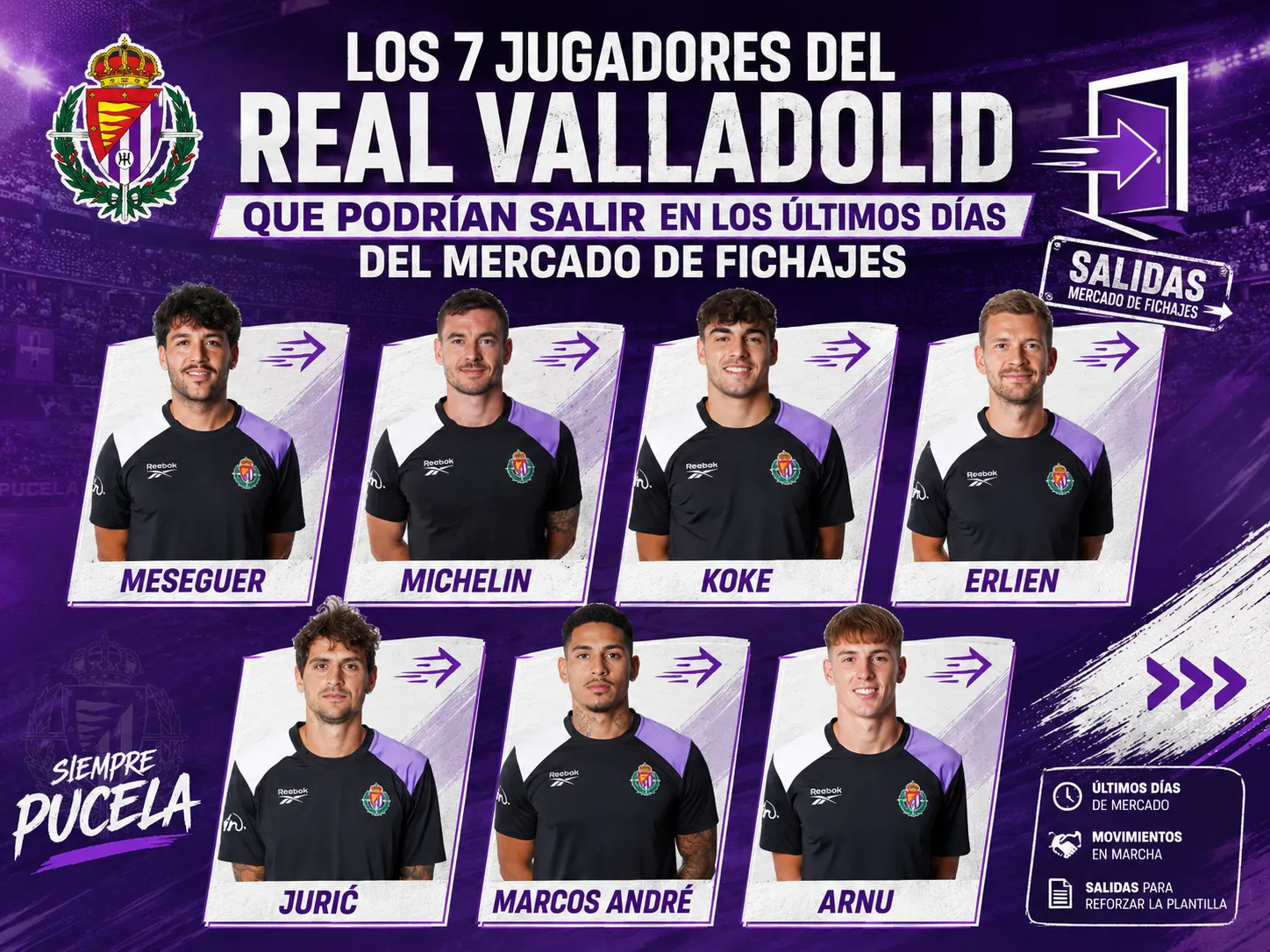 Los 7 jugadores del Real Valladolid que podrían salir en los últimos días del mercado de fichajes