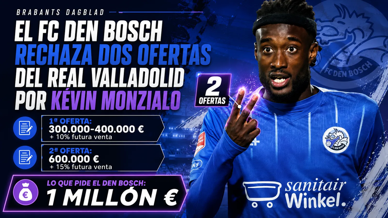 Las dos ofertas del Real Valladolid que el FC Den Bosch ha rechazado por Kévin Monzialo