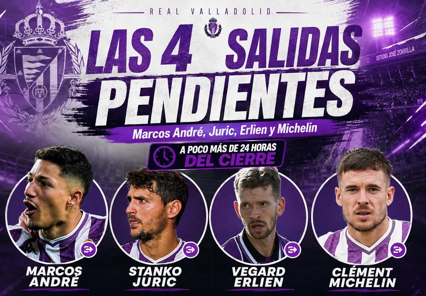 Las cuatro salidas pendientes en el Real Valladolid a poco más de 24 horas para el cierre del mercado
