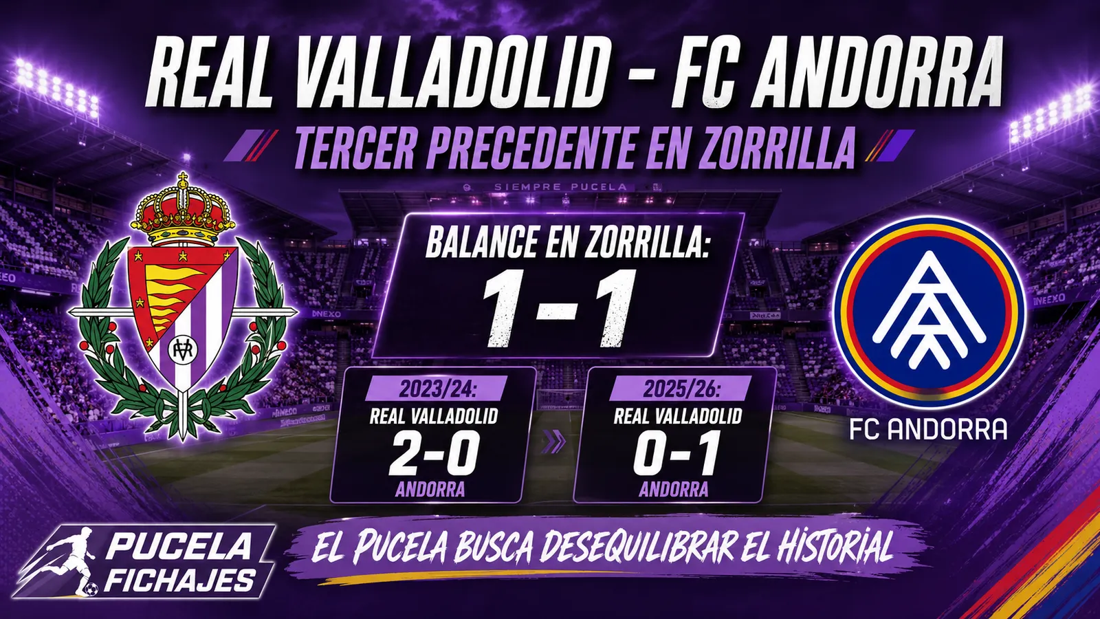 Reparto de victorias entre el Real Valladolid y el Andorra en sus dos únicos precedentes en Zorrilla