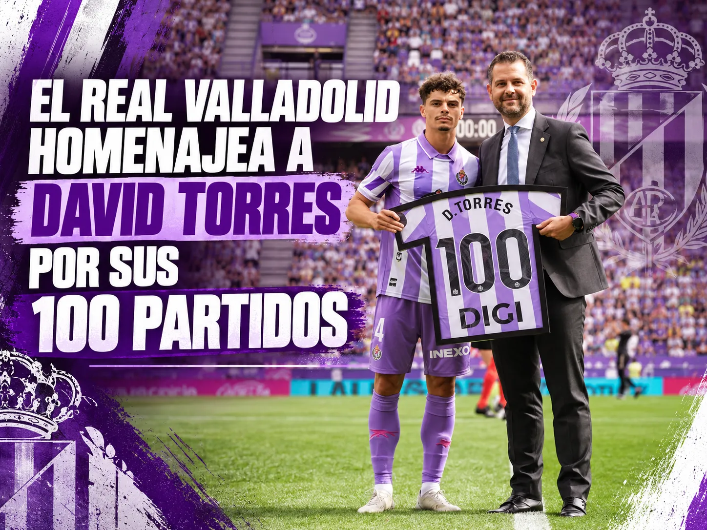 El Real Valladolid homenajea a David Torres por sus 100 partidos