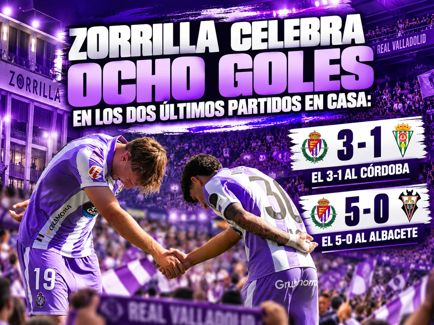Zorrilla celebra ocho goles en los dos últimos partidos en casa