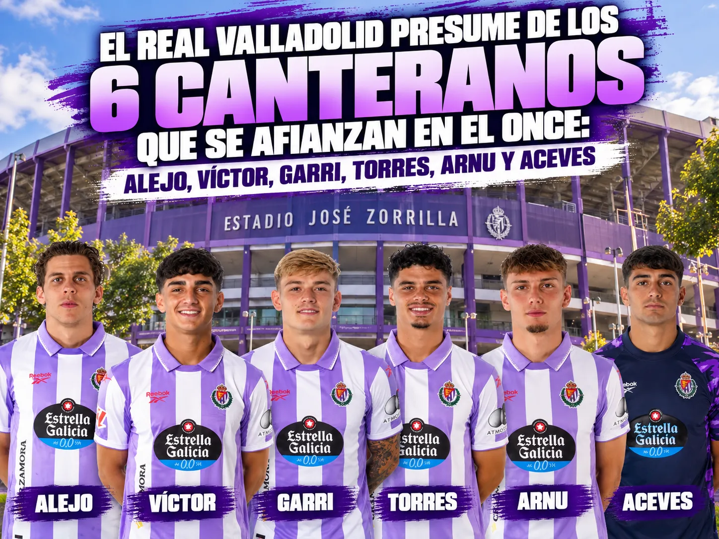 El Real Valladolid presume de los 6 canteranos que se afianzan en el once: Alejo, Víctor, Garri, Torres, Arnu y Aceves